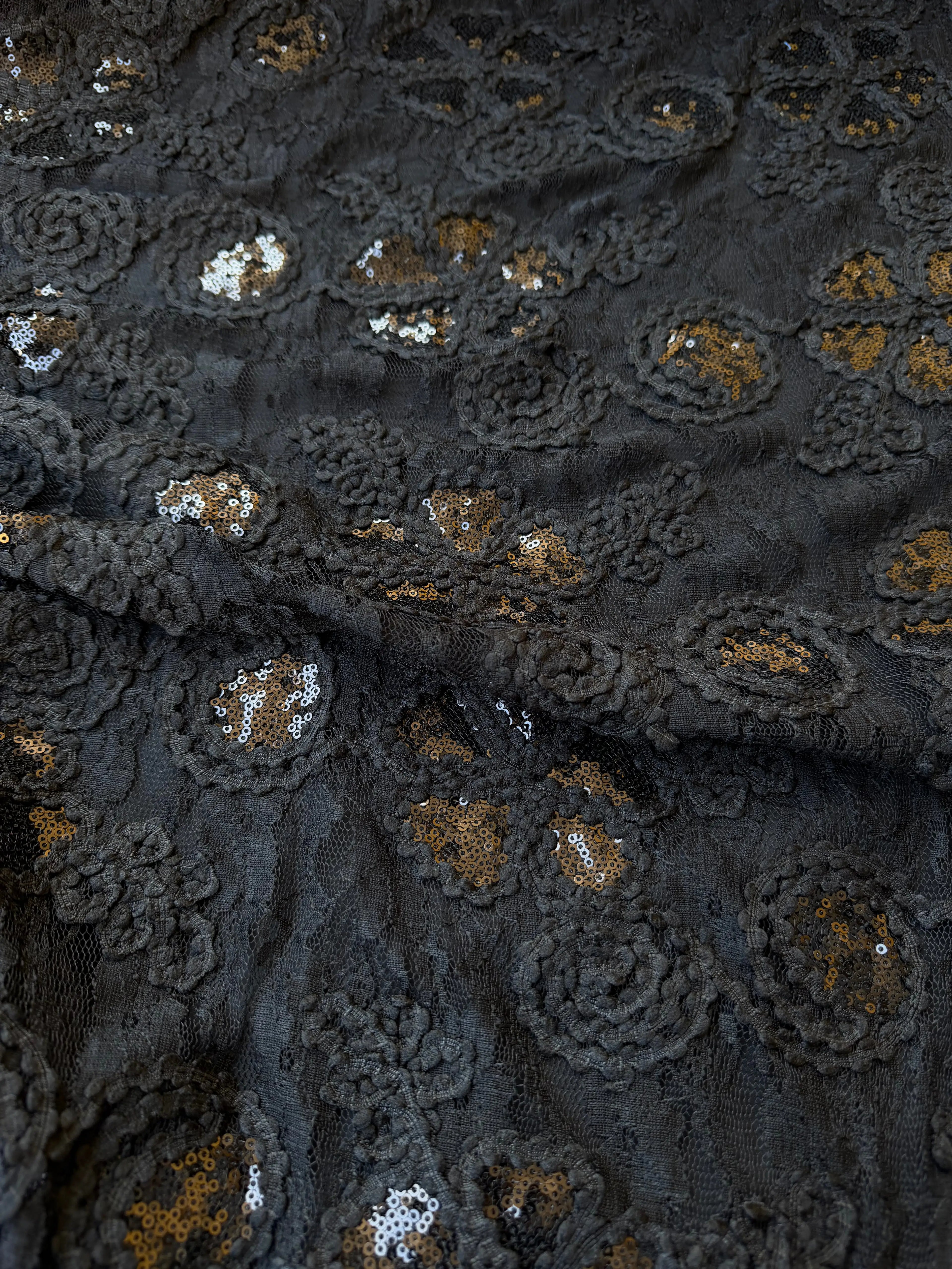 Pizzo Macrame Nero elastico Pailettes