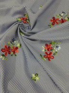 Scampolo COTONE Rigato Applicazioni Floreale 1,70x1,50