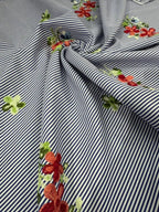 Scampolo COTONE Rigato Applicazioni Floreale 1,70x1,50