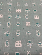 Tessuto Cotone Batista Coniglietti 150H Verde acqua