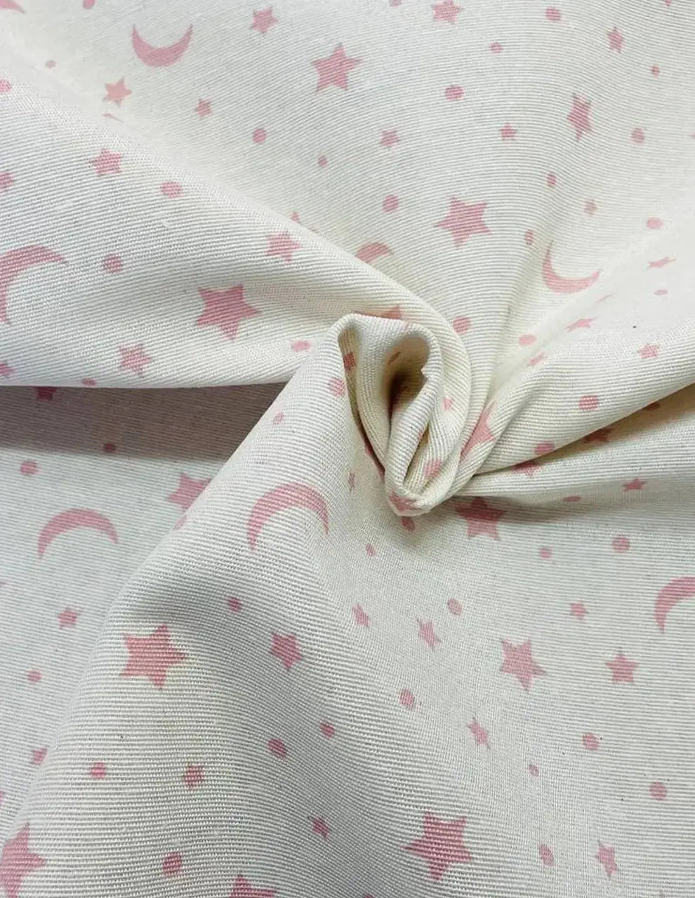 Tessuto Cotone Loneta Stelle Luna Rosa Celeste