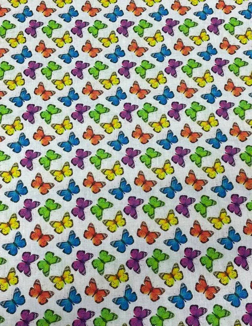 Tessuto Farfalle Multicolor Puro Cotone 100%