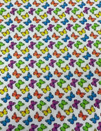 Tessuto Farfalle Multicolor Puro Cotone 100%