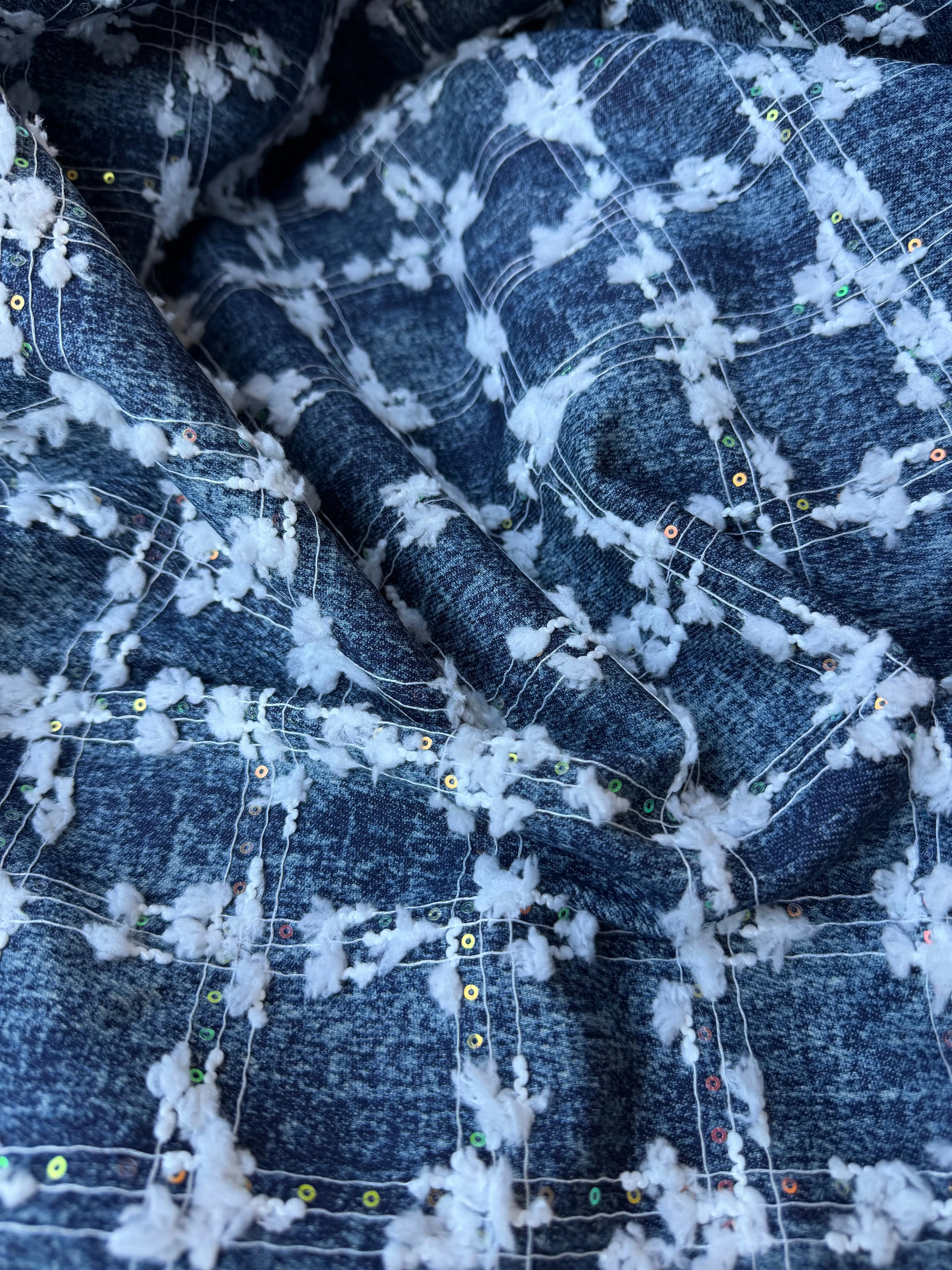 Tessuto Jeans Denim Pailettes