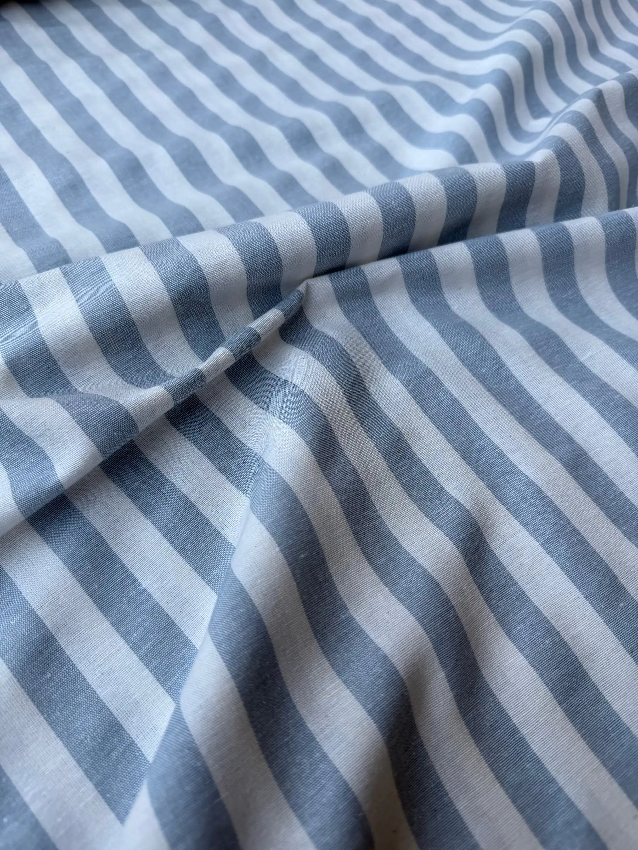 Tessuto Panama Cotone a Righe Colorate 0,5 m / Celeste Polvere