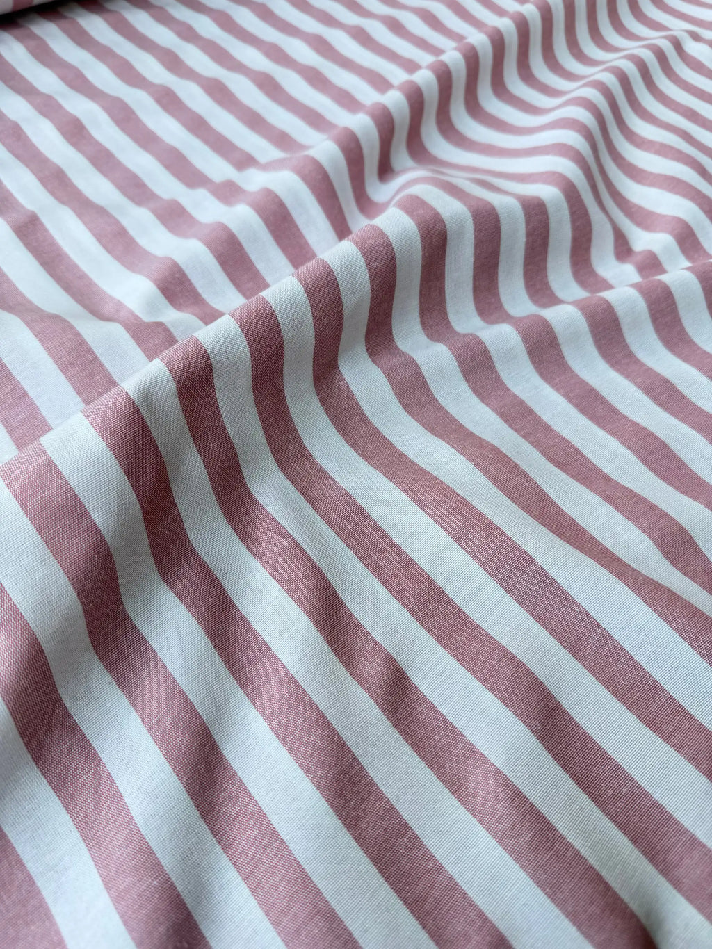 Tessuto Panama Cotone a Righe Colorate 0,5 m / Rosa Antico
