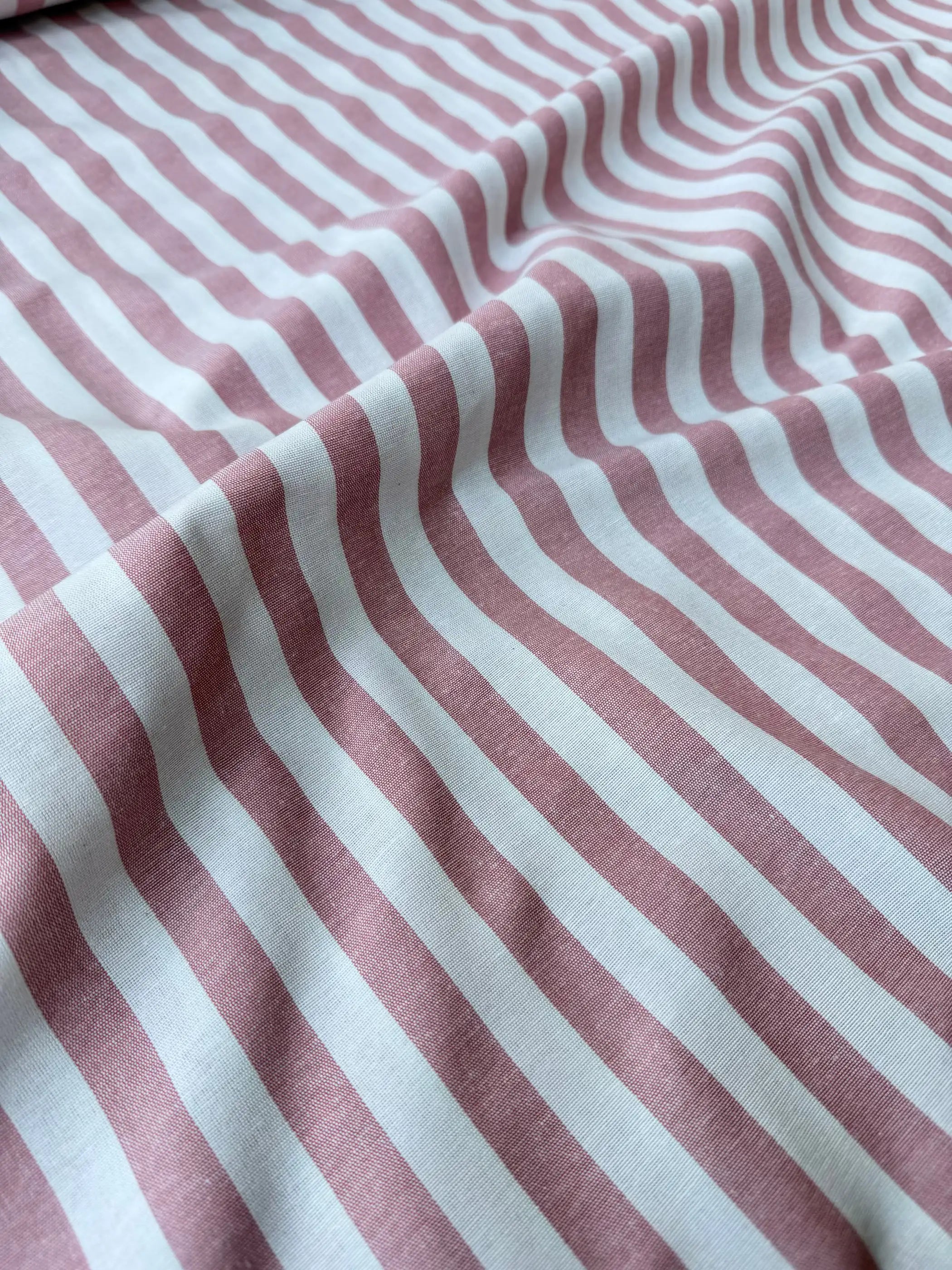 Tessuto Panama Cotone a Righe Colorate 0,5 m / Rosa Antico