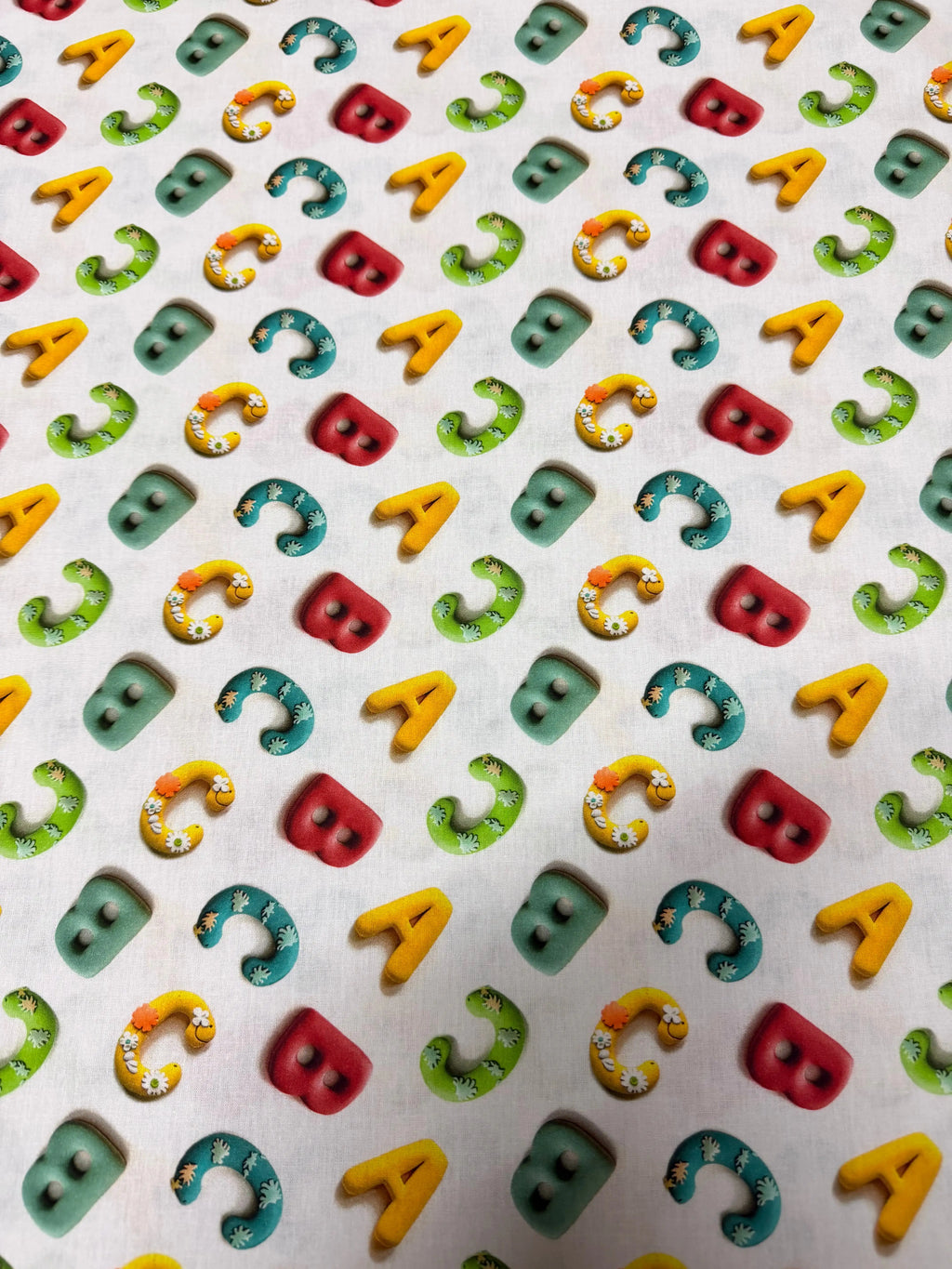 Tessuto Puro Cotone Stampa Digitale 3D Alfabeto
