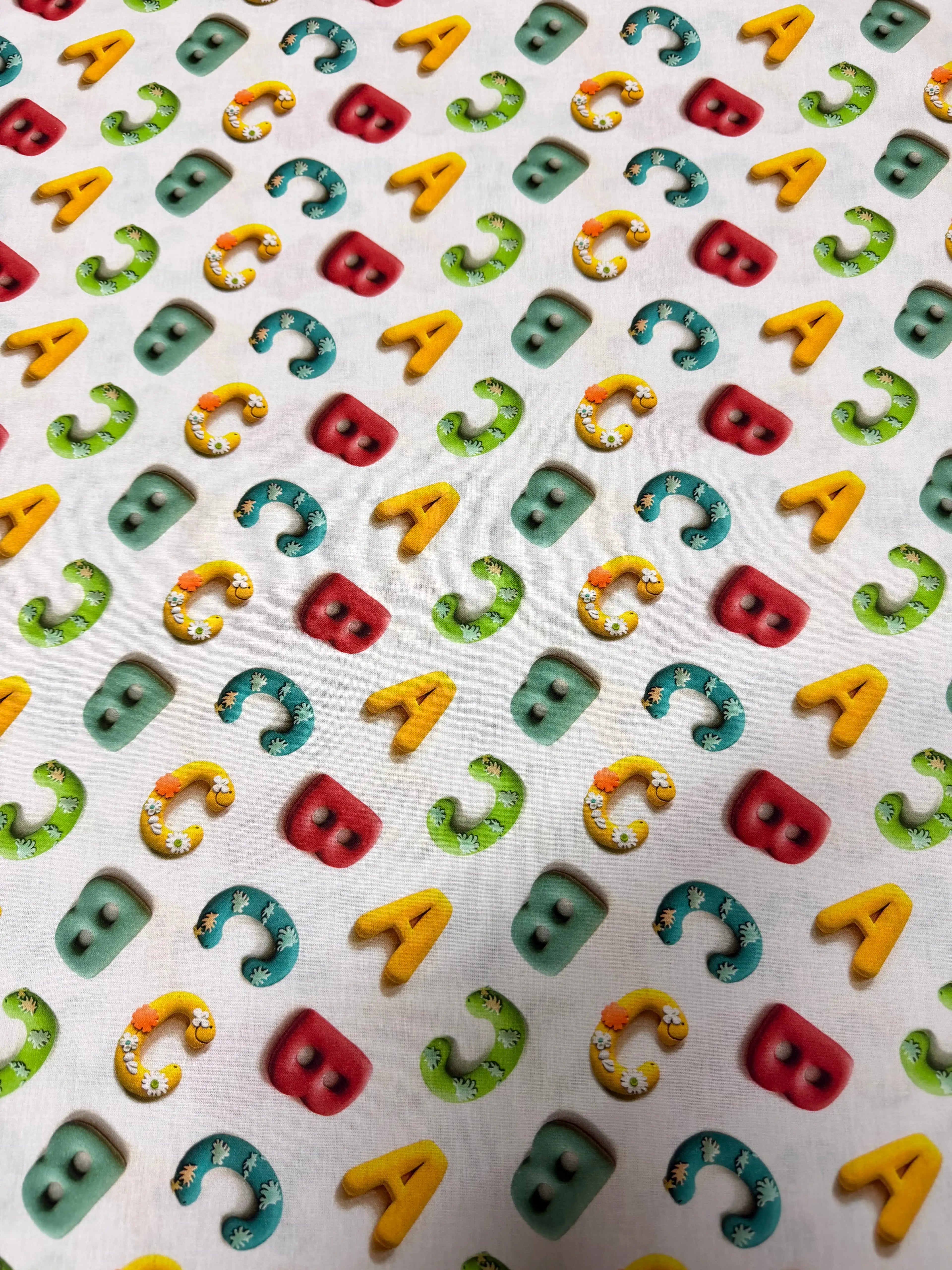 Tessuto Puro Cotone Stampa Digitale 3D Alfabeto