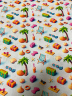 Tessuto Puro Cotone Stampa Digitale 3D Beach