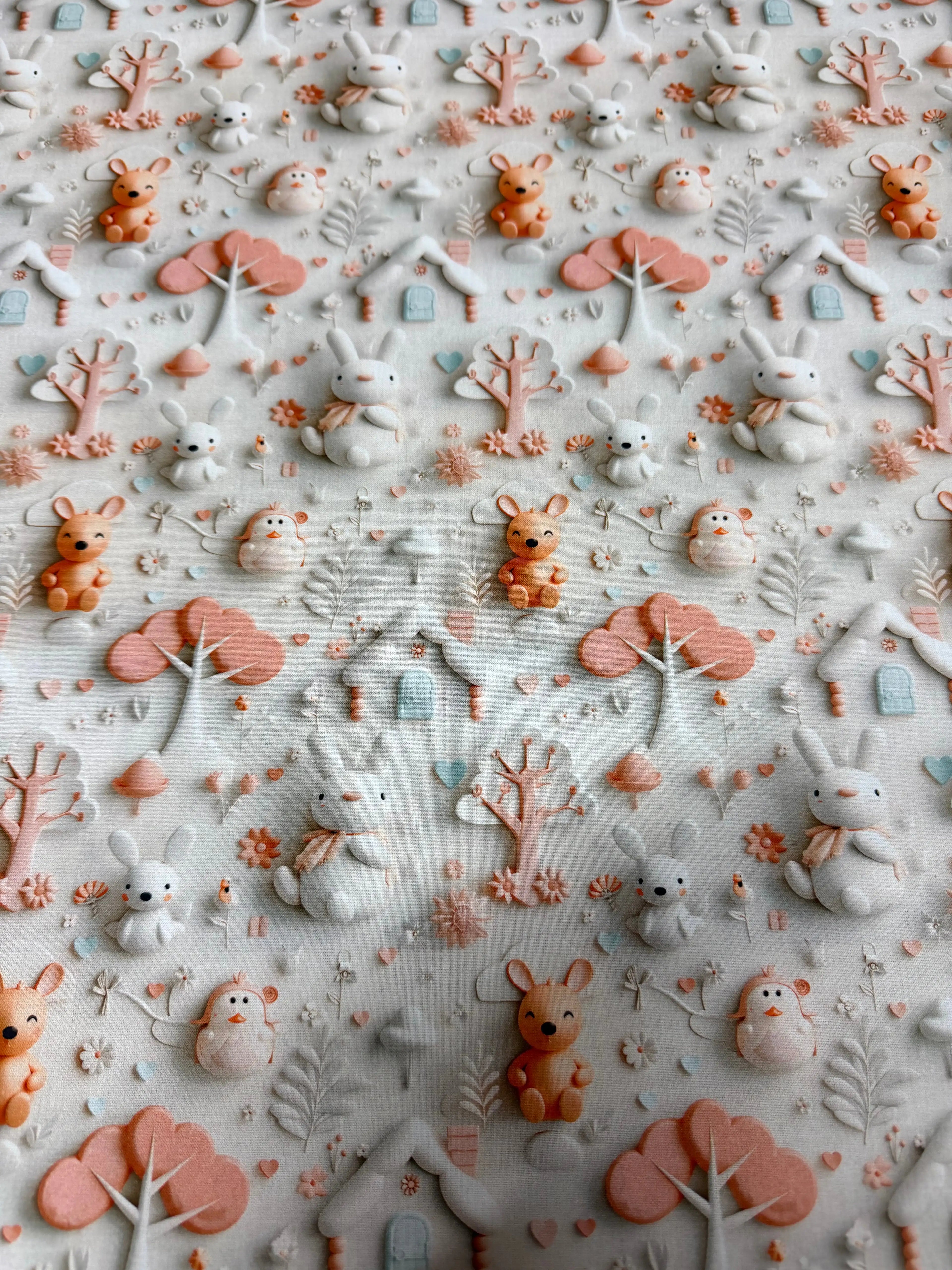 Tessuto Puro Cotone Stampa Digitale 3D Conigli