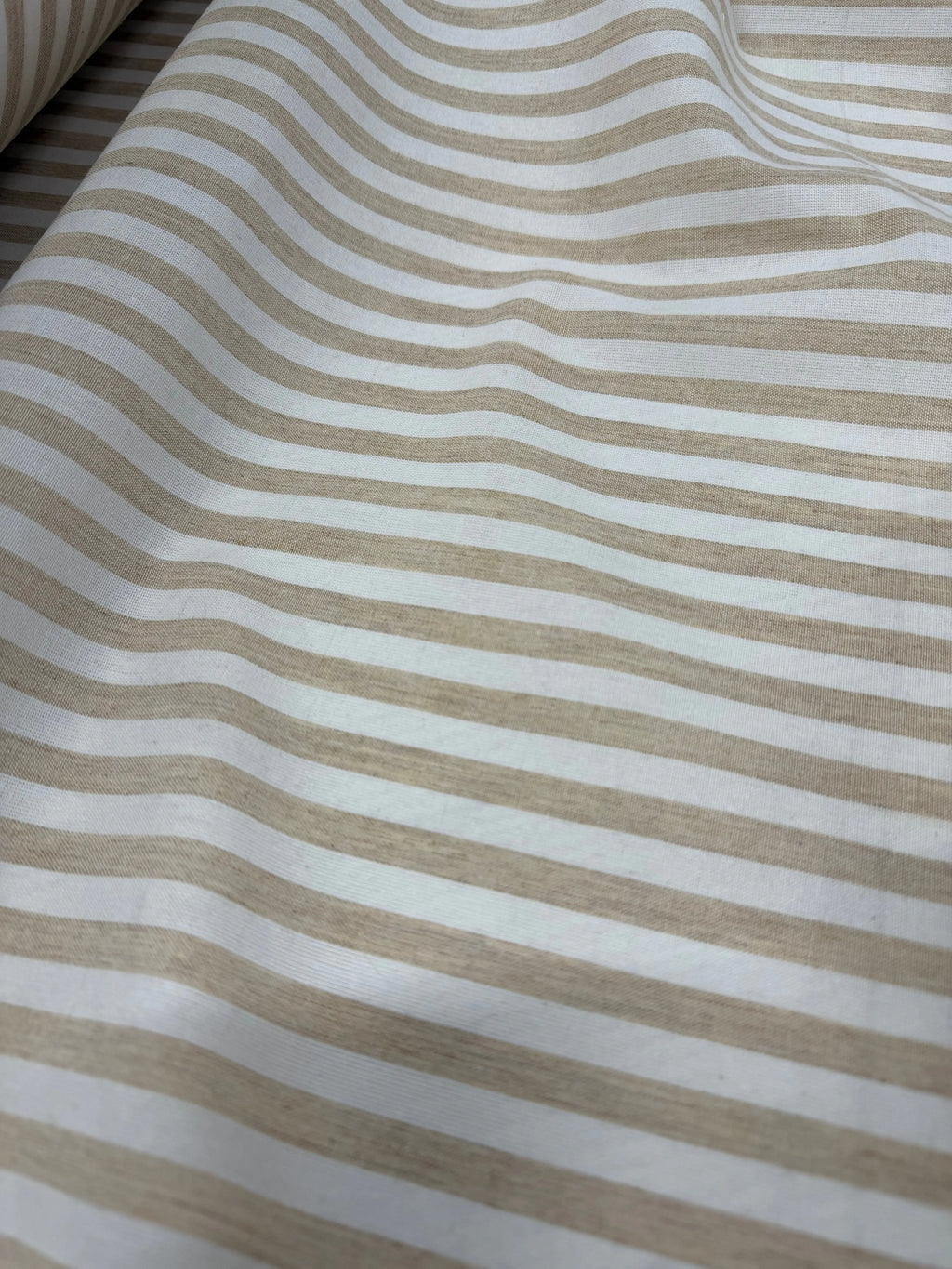 Tessuto Rigato Larga Beige Puro Lino