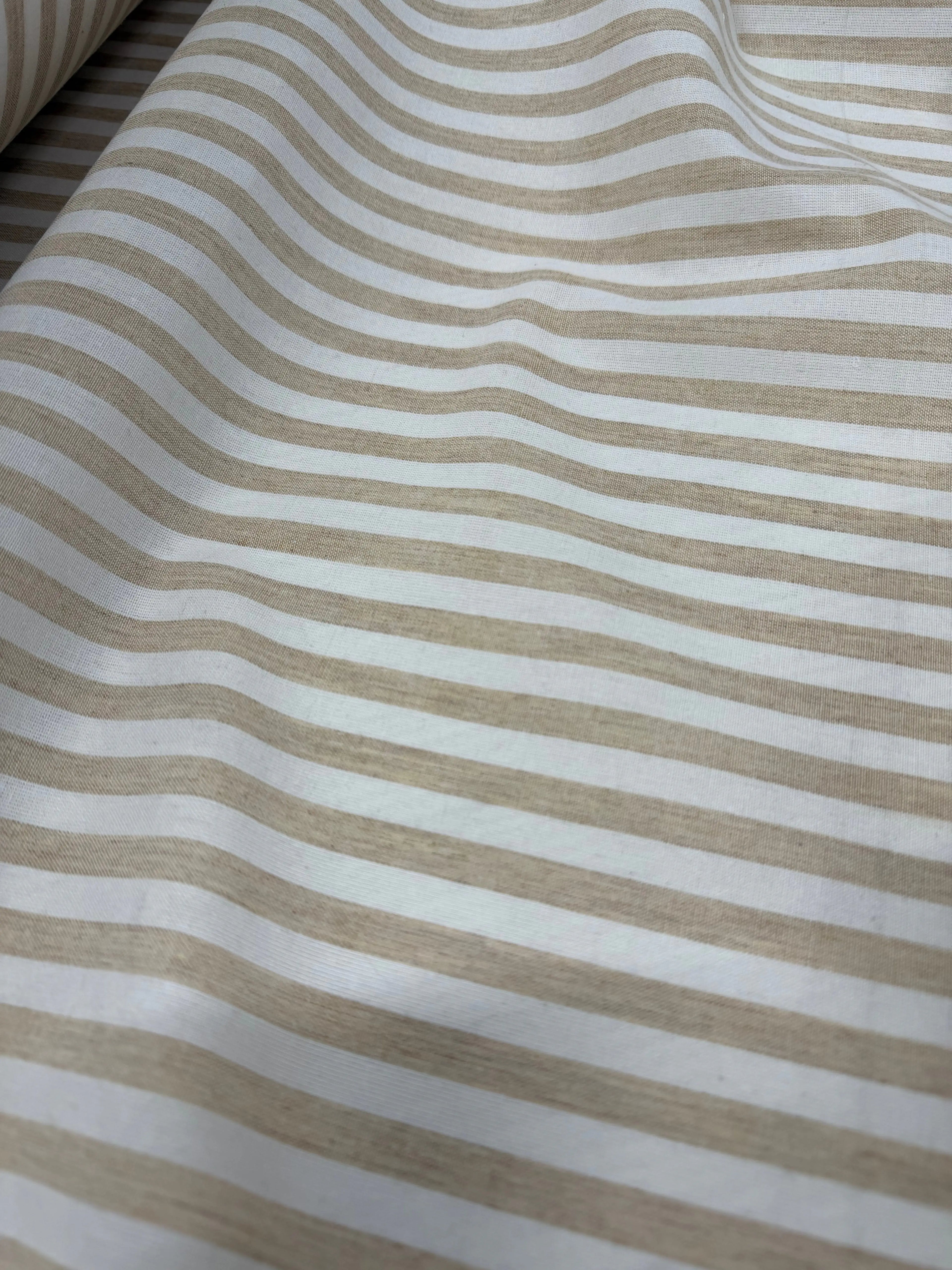 Tessuto Rigato Larga Beige Puro Lino