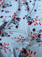 Tessuto Satin Floreale Fondo Celeste