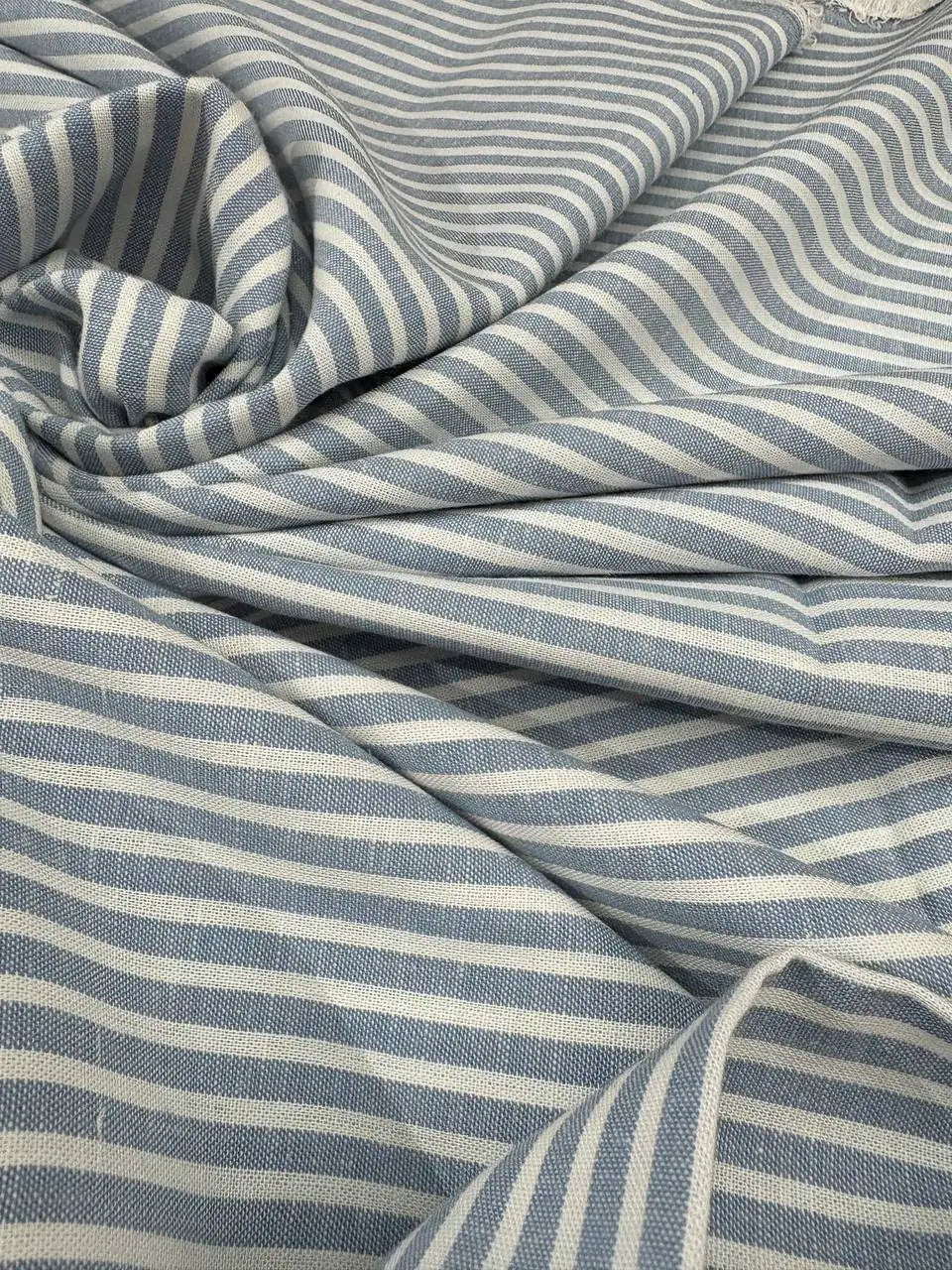 Tessuto cotone lino e cotone RIGATO CELESTE MELANGE