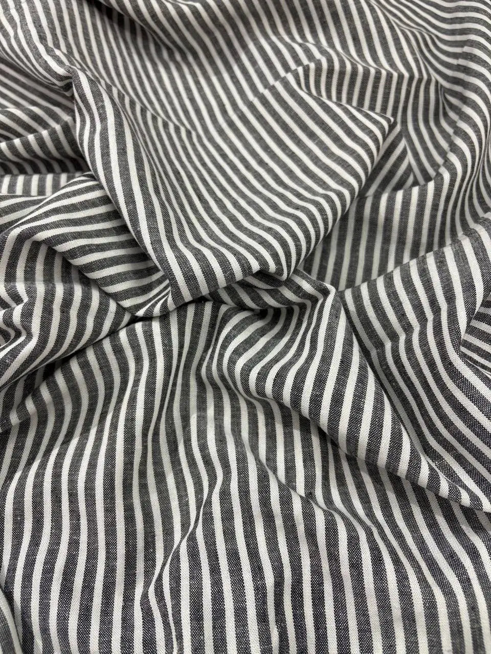 Tessuto cotone lino e cotone RIGATO GRIGIO SCURO MELANGE