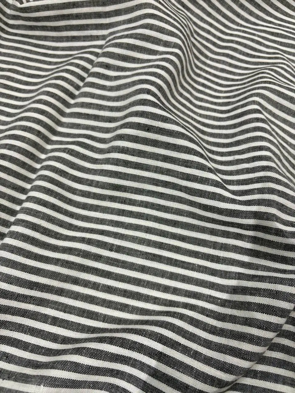 Tessuto cotone lino e cotone RIGATO GRIGIO SCURO MELANGE