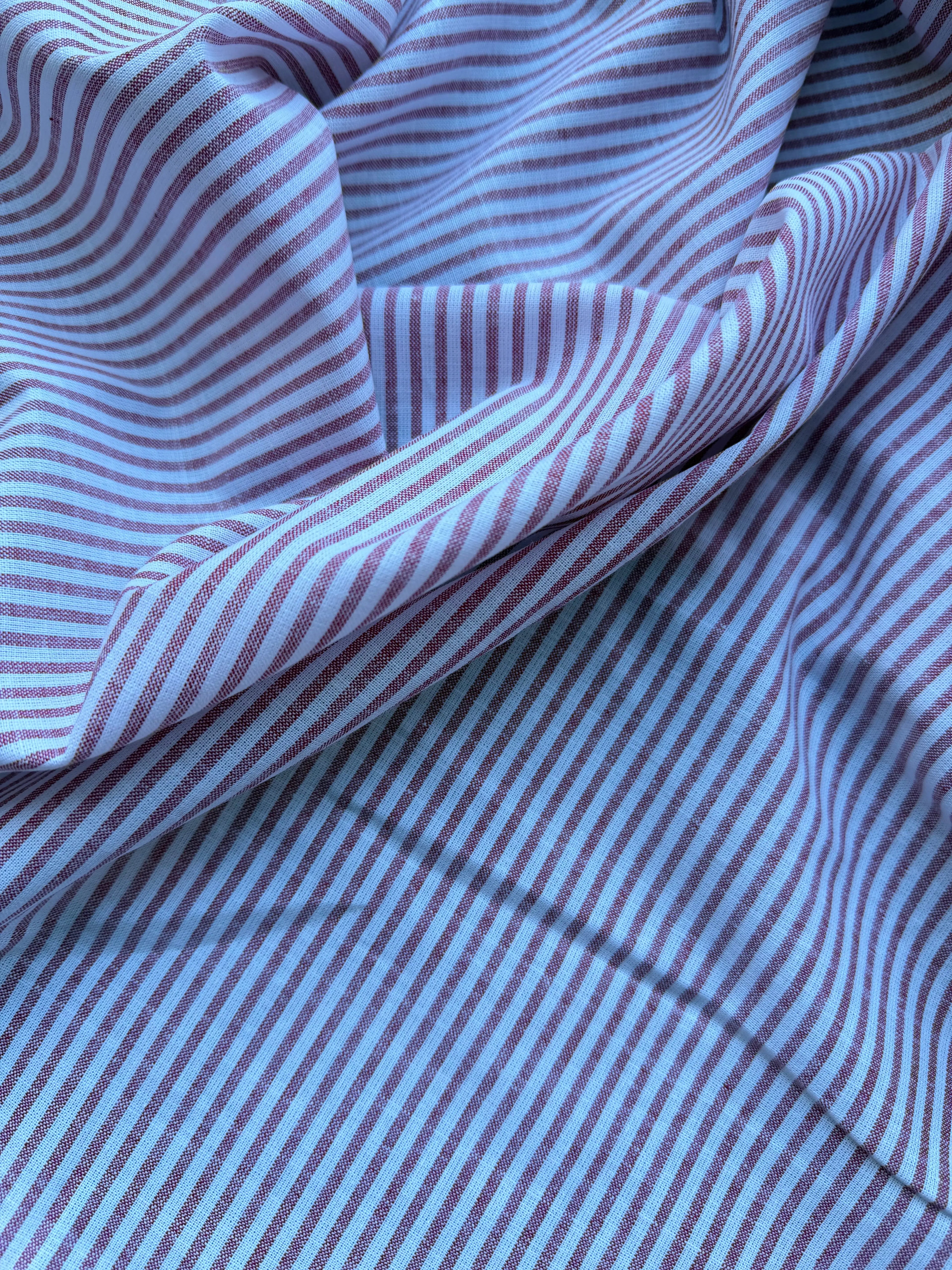 Tessuto cotone lino e cotone RIGATO Gessato rosso mélange