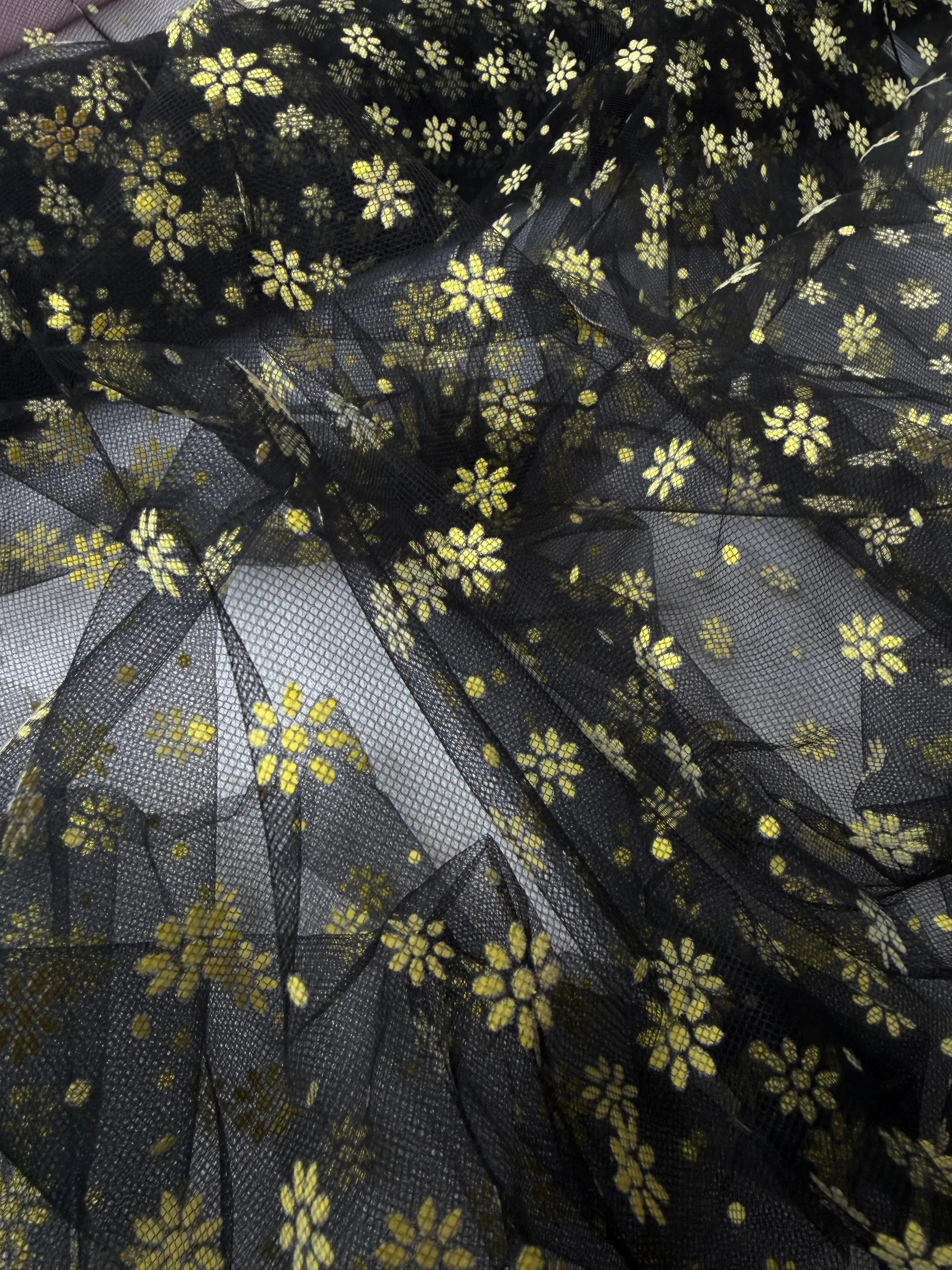 Tulle Pizzo Dorato Elastico Fiorellino