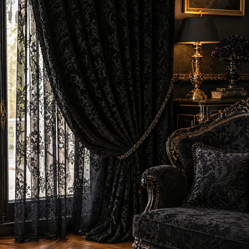 Damascato Jacquard Velluto Operato Nero