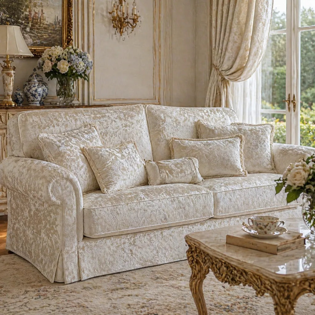 Damascato Jacquard Barocco Velluto Operato Panna Doppia Altezza 280 cm