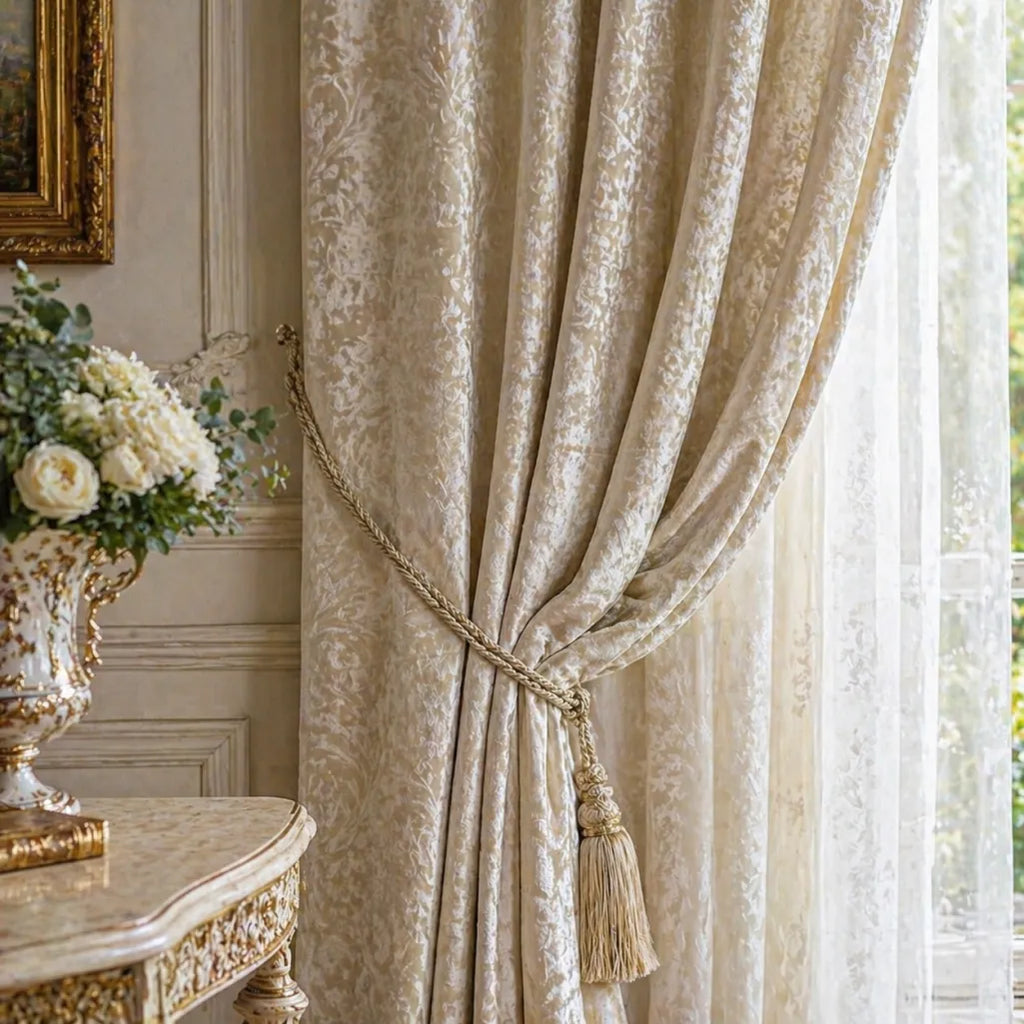 Damascato Jacquard Barocco Velluto Operato Panna Doppia Altezza 280 cm
