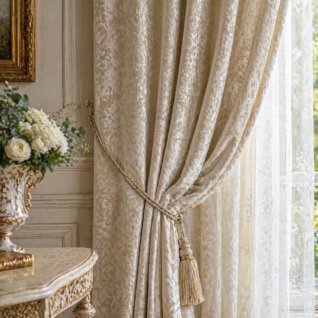Damascato Jacquard Barocco Velluto Operato Panna Doppia Altezza 280 cm