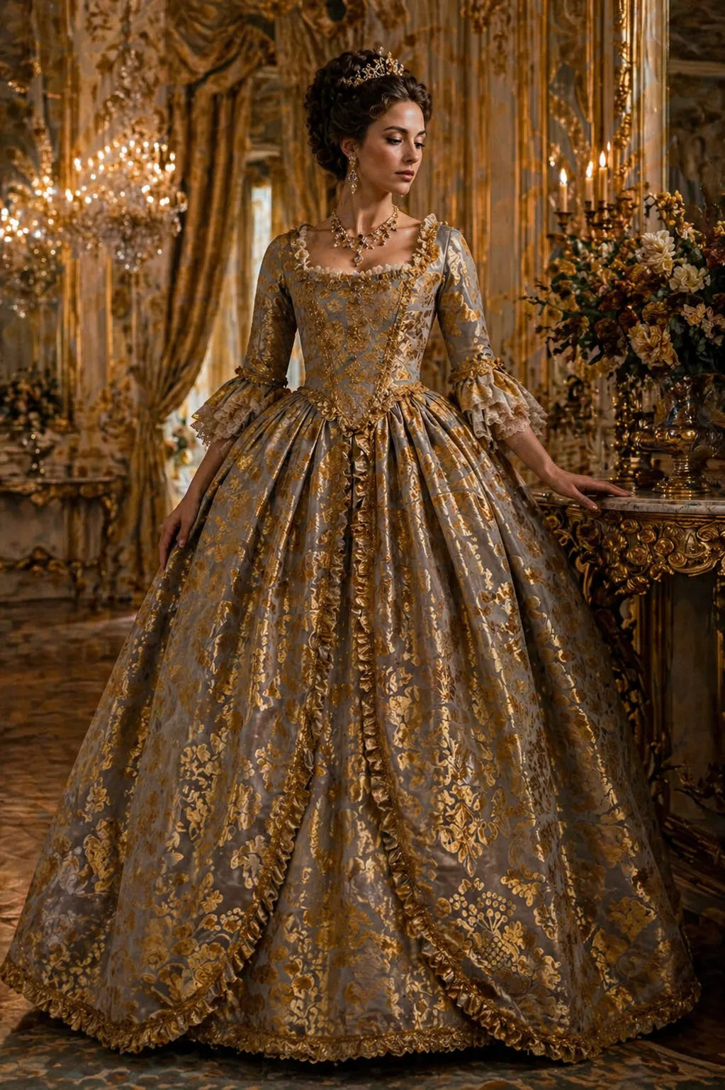 Damascato Jacquard Velluto Operato Oro