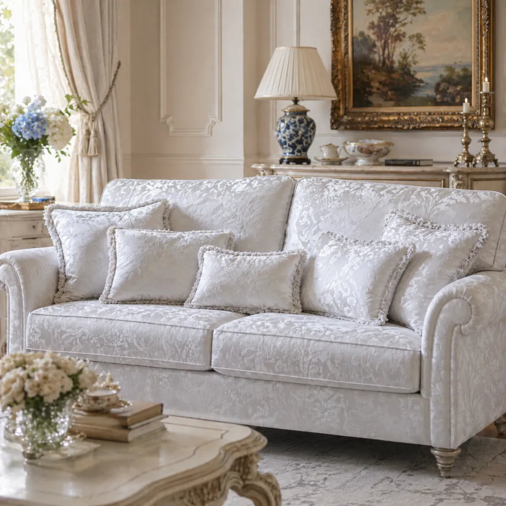 Damascato Jacquard Velluto Operato Panna