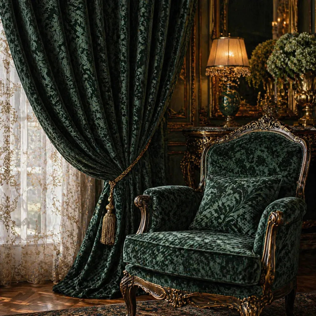 Damascato Jacquard Velluto Operato Verde Bottiglia