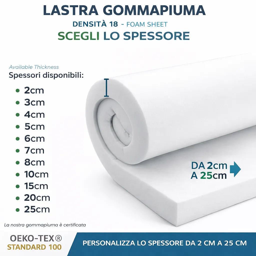 Gommapiuma per imbottitura con spessori disponibili da 2 cm a 25 cm