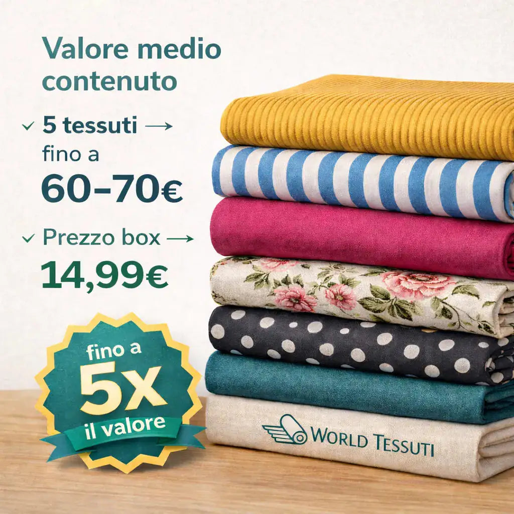 Box sorpresa con tessuti assortiti per progetti di cucito