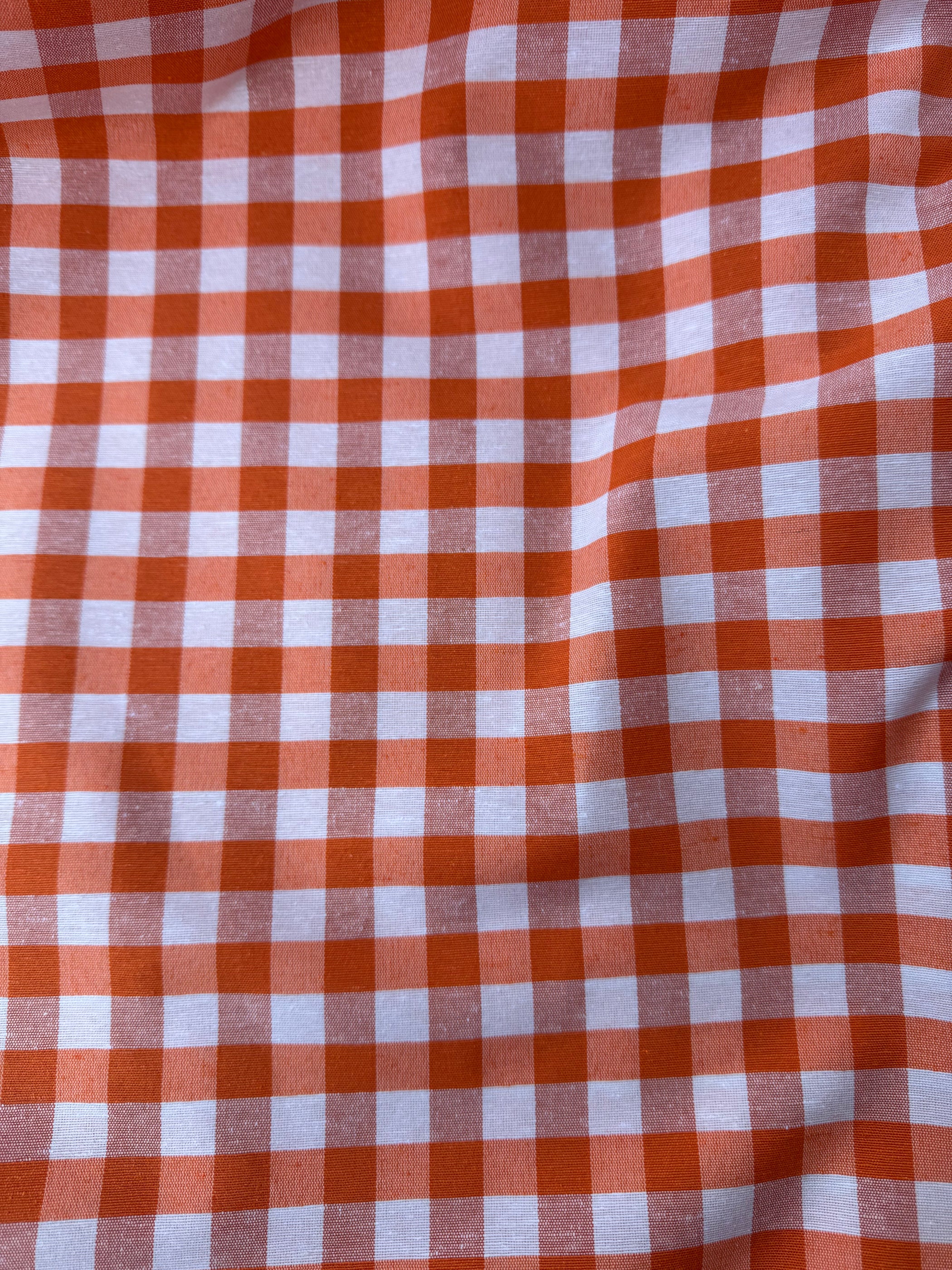 Tessuto cotone quadri tinto in filo arancione country, perfetto per tovaglie, copritavolo e arredo cucina