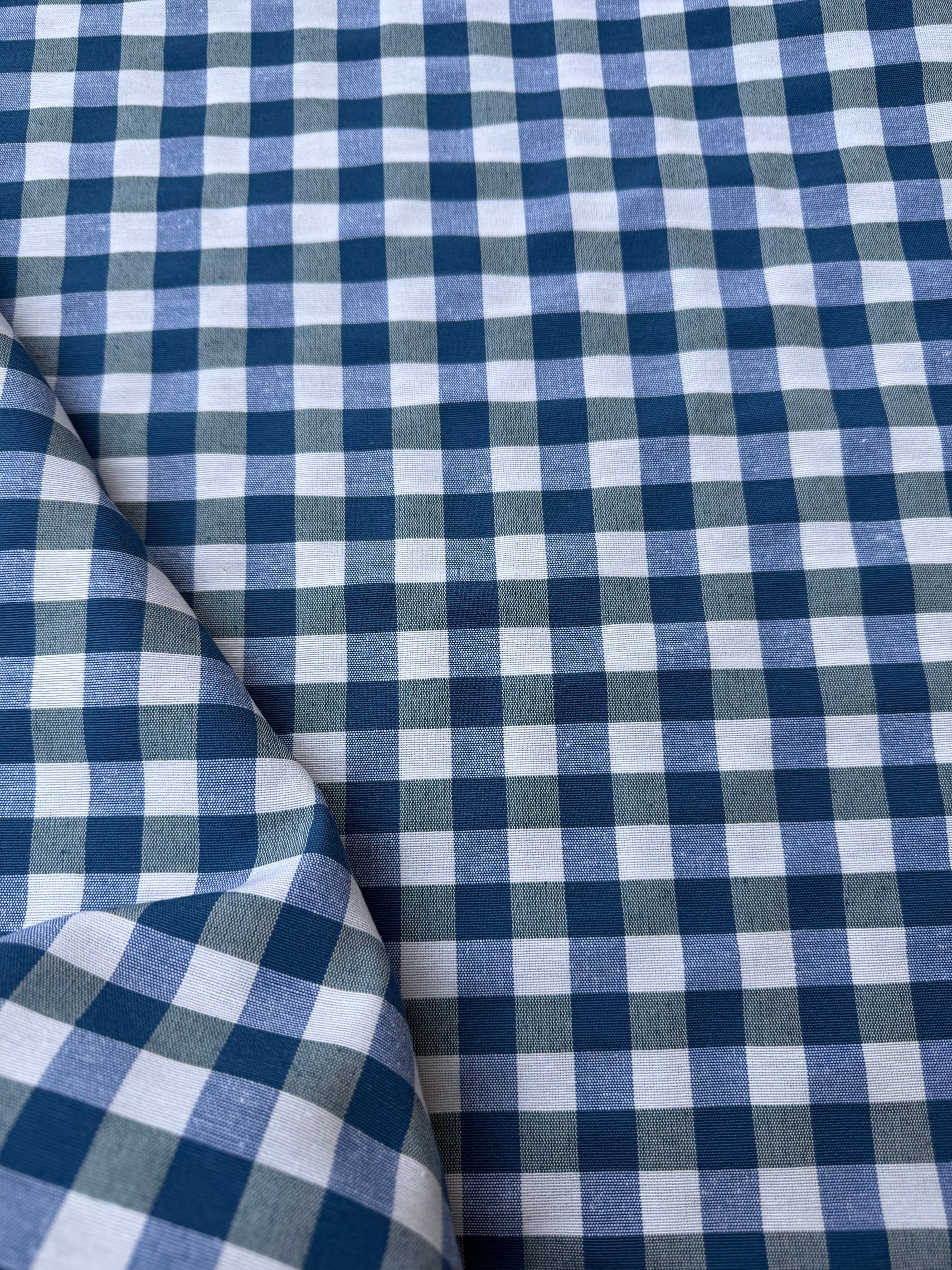 Tessuto cotone quadretti blu royal tinto in filo, tessuto resistente per tovaglie e decorazioni casa