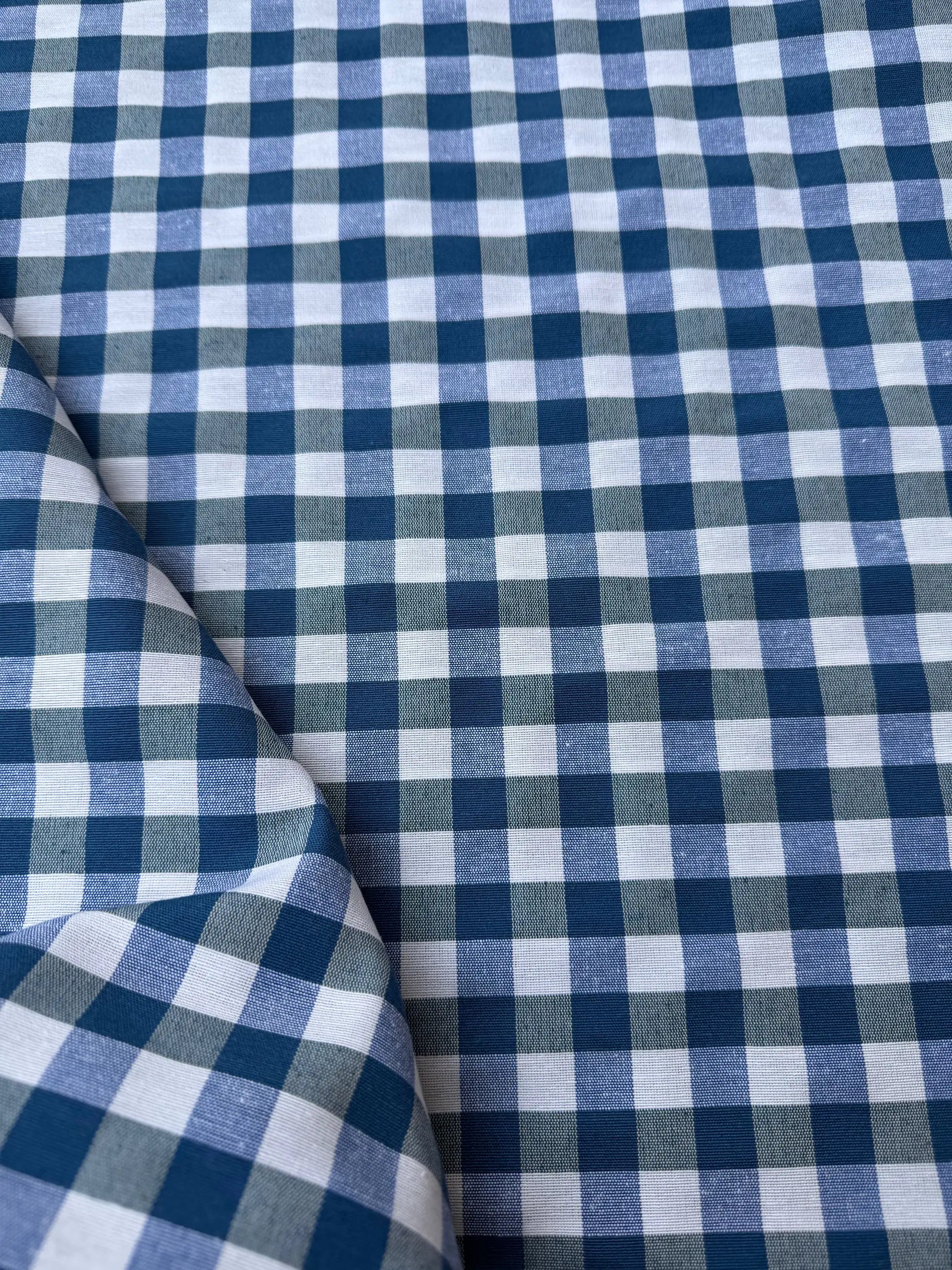 Tessuto cotone quadretti blu royal tinto in filo, tessuto resistente per tovaglie e decorazioni casa