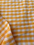 Tessuto cotone quadretti giallo tinto in filo, tessuto resistente per tovaglie e decorazioni casa