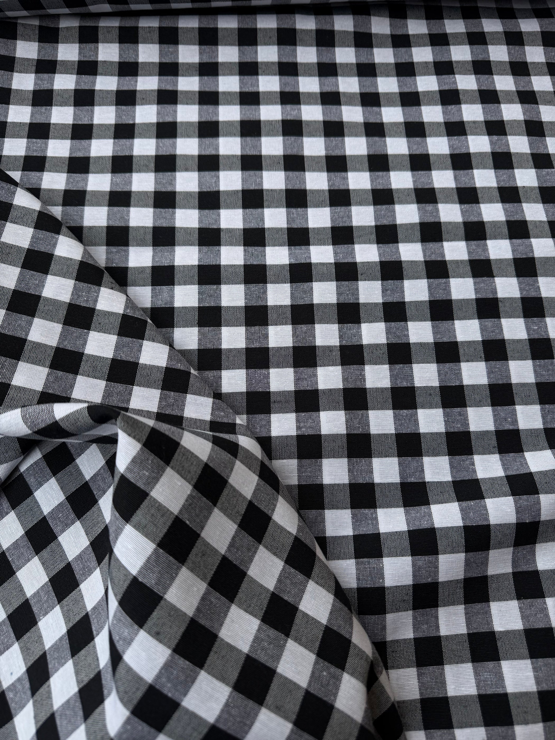 Tessuto cotone quadretti nero tinto in filo, tessuto resistente per tovaglie e decorazioni casa