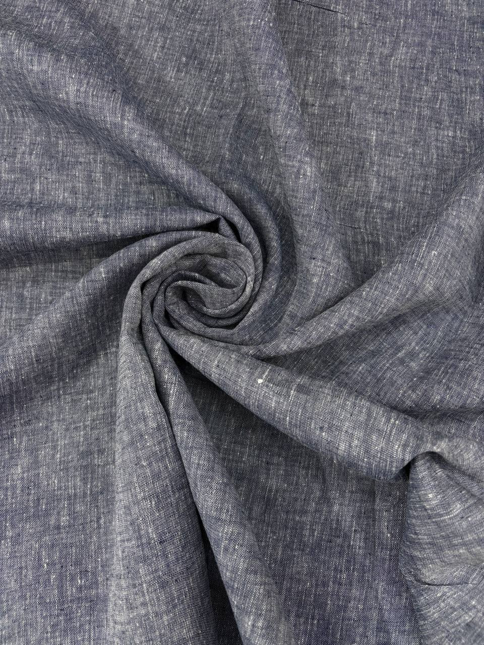 Tessuto puro lino Dante colore jeans melange scuro, naturale e traspirante, ideale per camicie e abbigliamento estivo