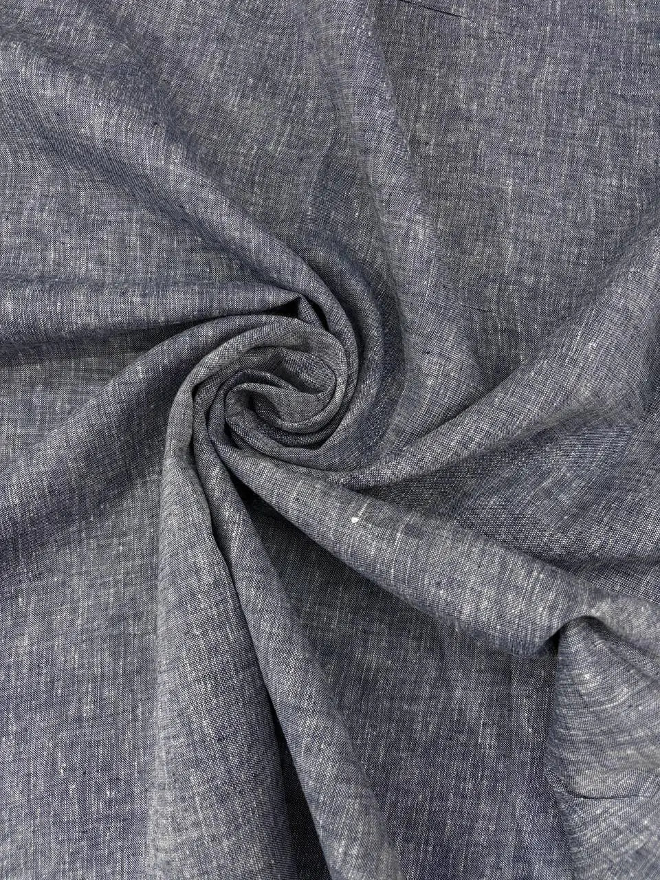 Tessuto puro lino Dante colore jeans melange scuro, naturale e traspirante, ideale per camicie e abbigliamento estivo
