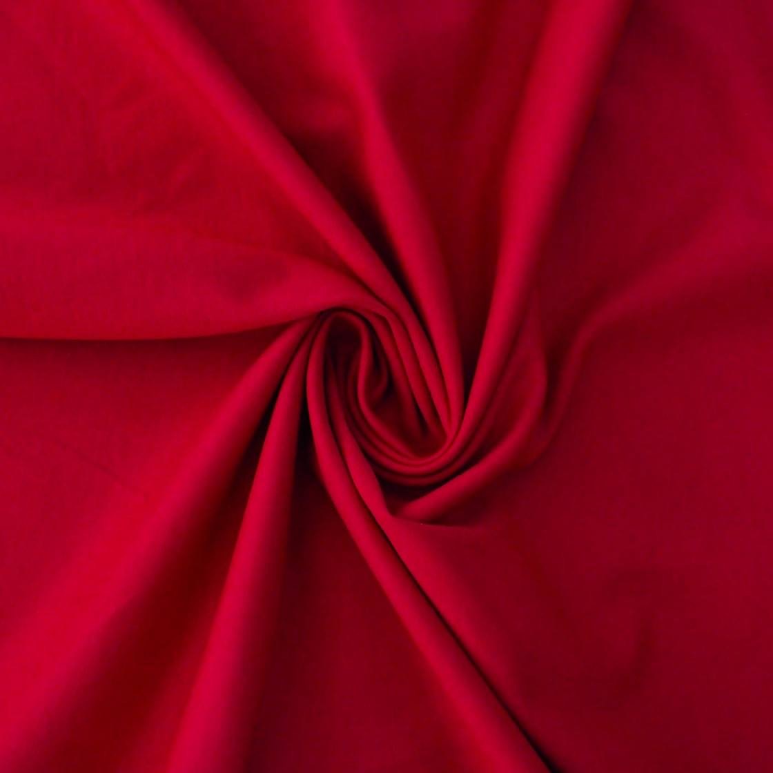 Tessuto Punto Milano rosso, maglia elasticizzata 300 g/m² in viscosa, nylon ed elastan, ideale per gonne, giacche e pantaloni eleganti