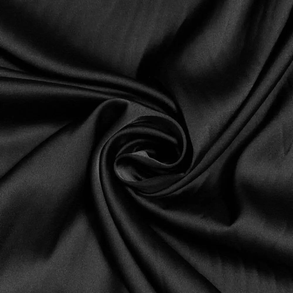Tessuto satin raso manoseta nero, fluido e luminoso, ideale per abiti eleganti e capi sartoriali